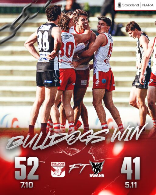 Bulldogs kick the only four goals of last quarter to overrun Swan Districts for the 7.10 (52) to 5.11 (41) win at @communitybankfremantle Oval.Roan O'Hehir with 2 goals and Jake Florenca 29 possessions, Tom Blechynden 27, Chad Pearson 23, Hamish Free 23/41 hit outs, Isiah Winder 22.