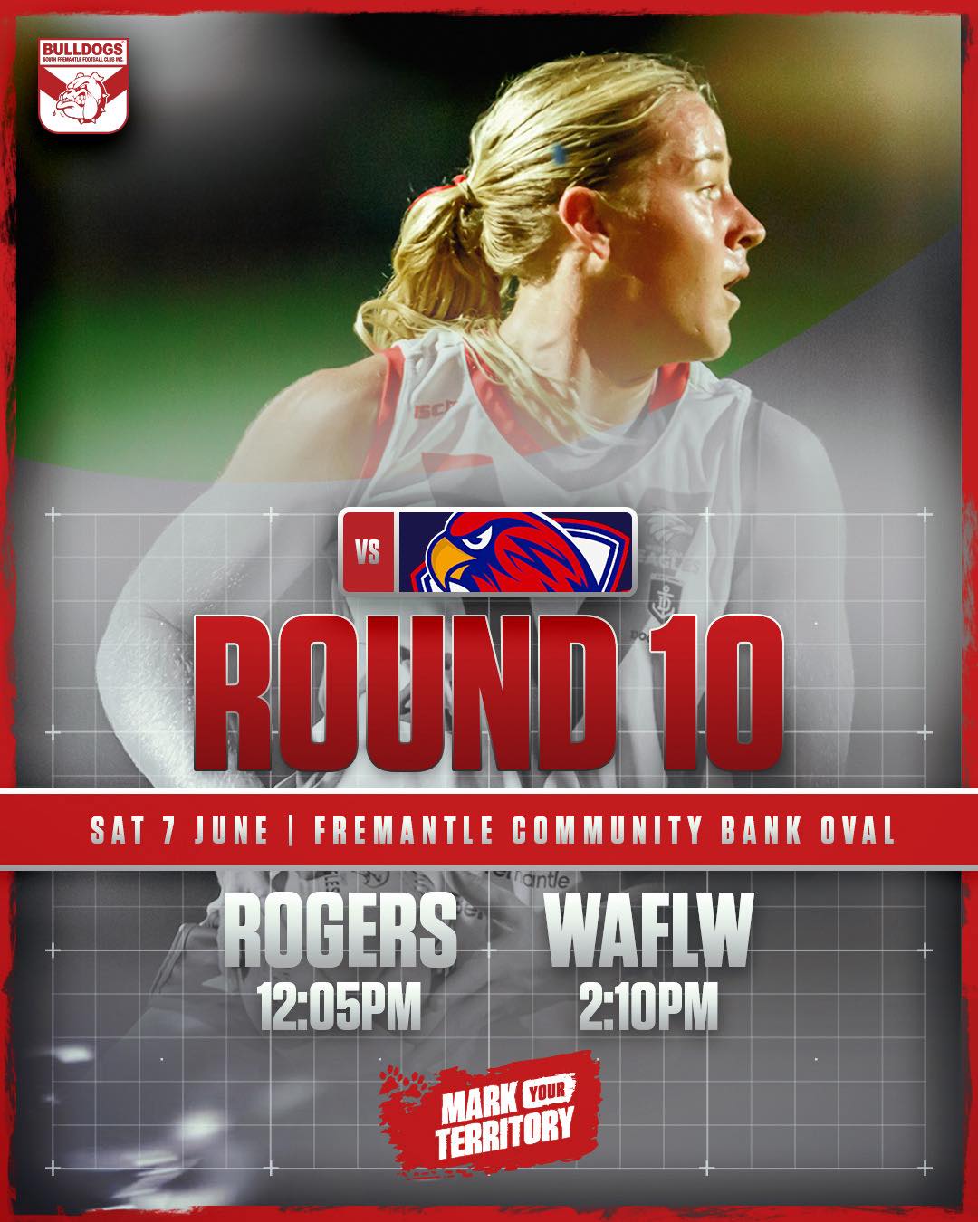 HOME GAME FOR ROUND 10 🏠💥 THIS Saturday 7 June
🔴 WAFLW: 2:10pm
⚪️ Rogers Cup: 12:05pm
📍 Fremantle Community Bank Oval