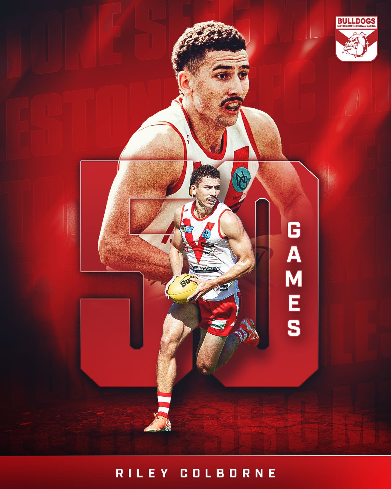 COLBORNE TO PLAY 50THExciting milestone for Riley Colborne tomorrow, suiting up for his 50th League game in the red & white.🐶 V 👑 @ Sullivan Logistics Stadium