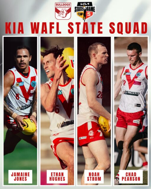 Four Bulldogs named in the Kia WAFL State Squad 💪Chad Pearson (6th straight year), Jamaine Jones, Noah Strom and Ethan Hughes have been selected in the 2026 Kia State Squad.If selected they will represent WA on Saturday May 16 @ Sullivan Logistics Stadium.