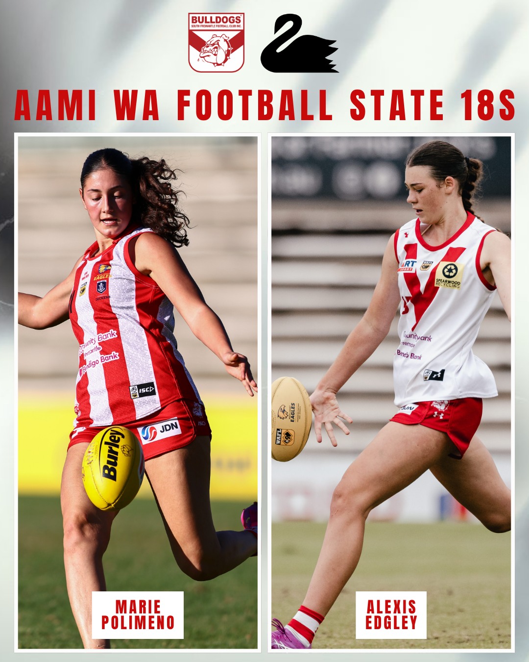Congratulations to young guns Marie Polimeno and Alexis Edgley on their selection in the AAMI WA Football State 18s Squad.They will begin training with the squad this week ahead of the National Championships in June 💪