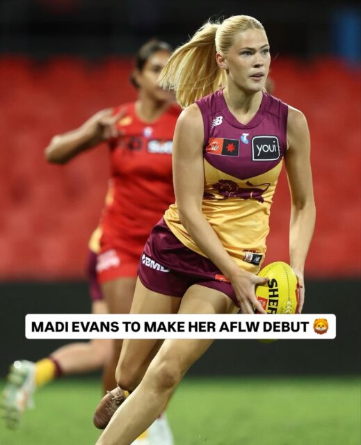 Congratulations to Madi Evans, who will make her AFLW debut for the Brisbane Lions this Saturday against the Giants!A huge moment for Madi ❤️